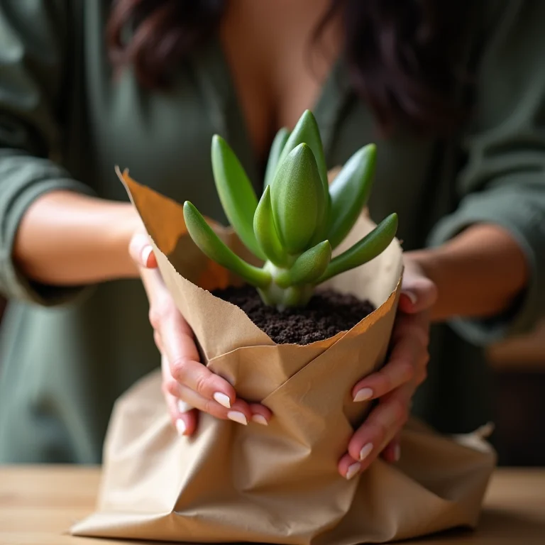 Mulher embalando suculenta para transporte