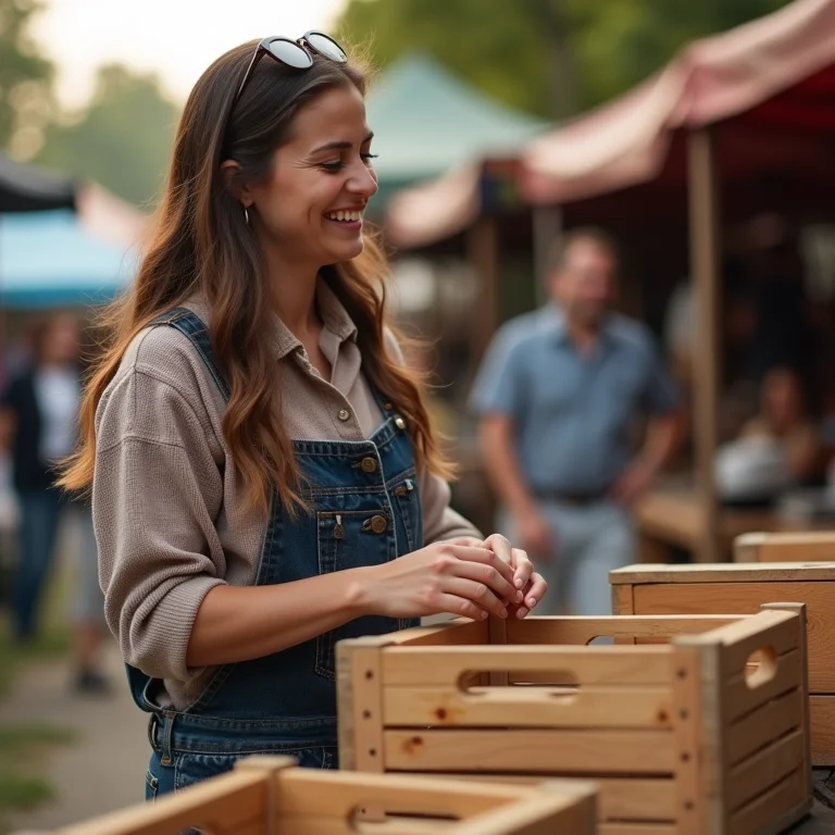 Mulher escolhendo caixotes de feira em mercado ao ar livre