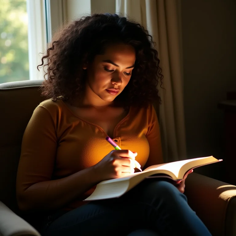 Mulher estudando em ambiente confortável com luz natural