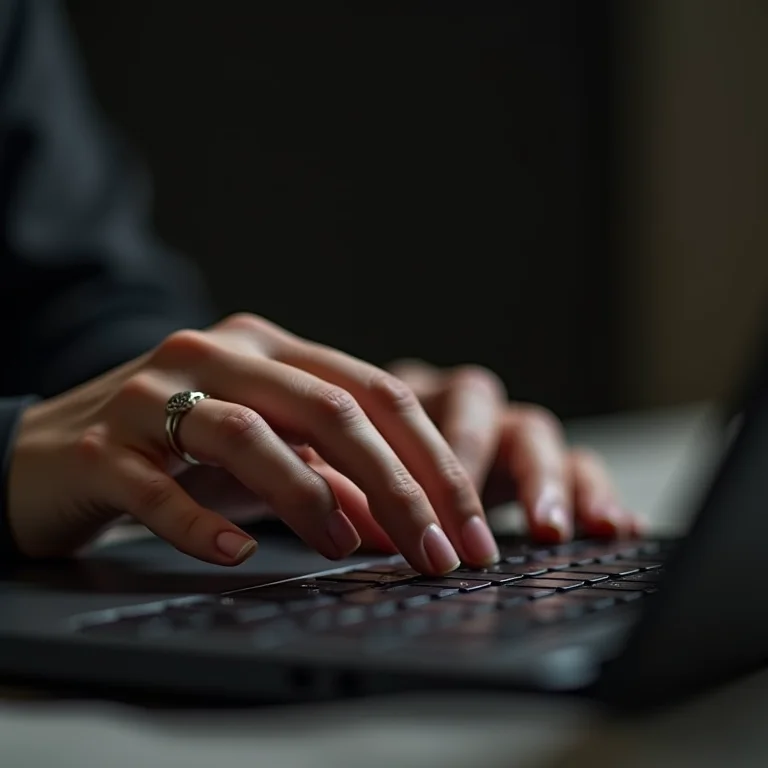 Mulher gorda demonstrando a função de cada dedo no teclado