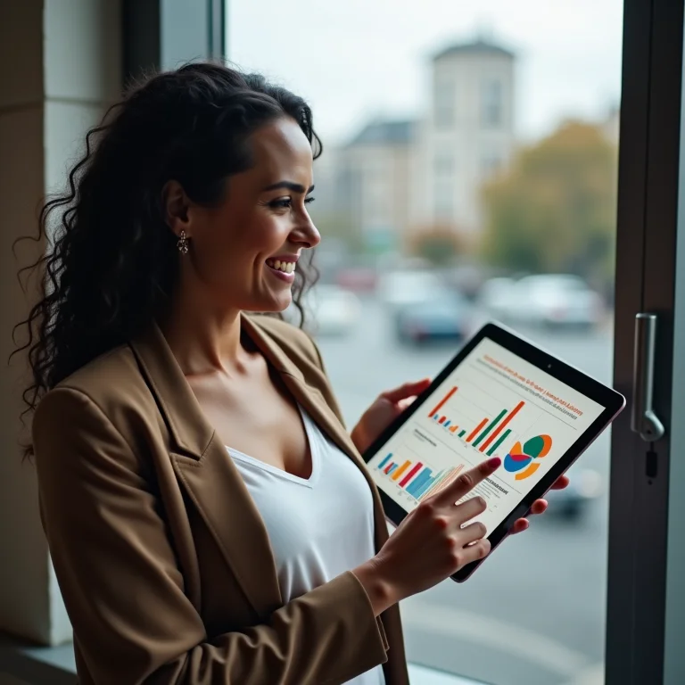 Mulher latina analisando informações demográficas