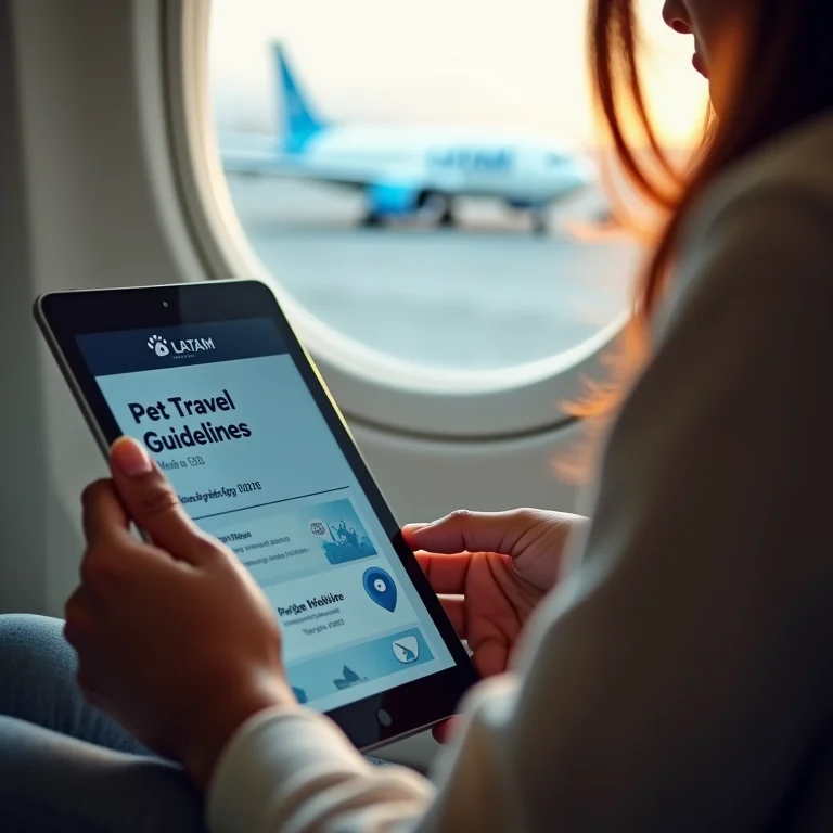 Mulher latina consultando regras da Latam para viagem com cachorro