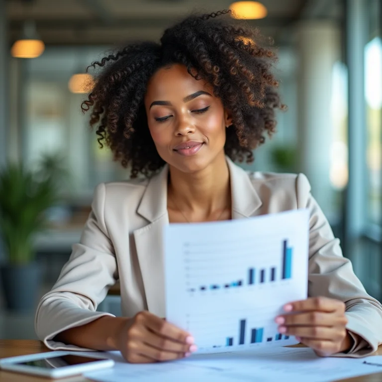 Mulher latina lendo documentos financeiros
