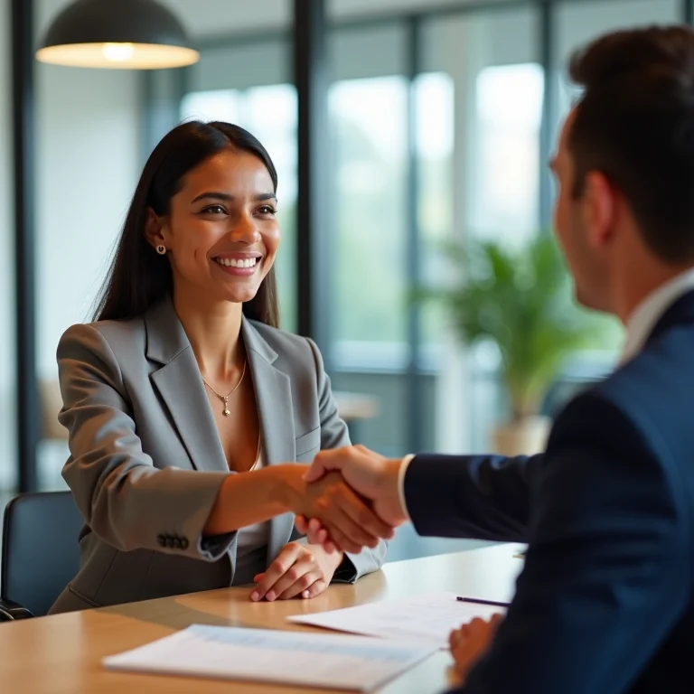 Mulher latina negociando dívida com representante bancário