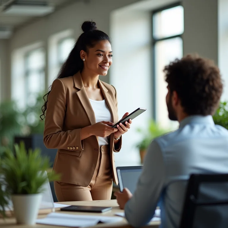 Mulher latina negociando horários flexíveis no trabalho