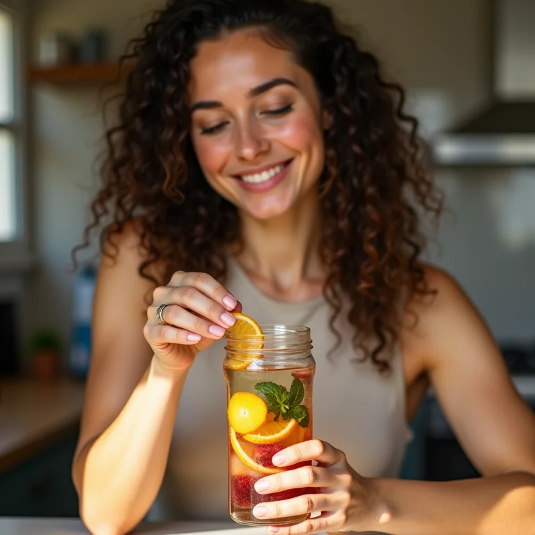 Mulher latina preparando água aromatizada
