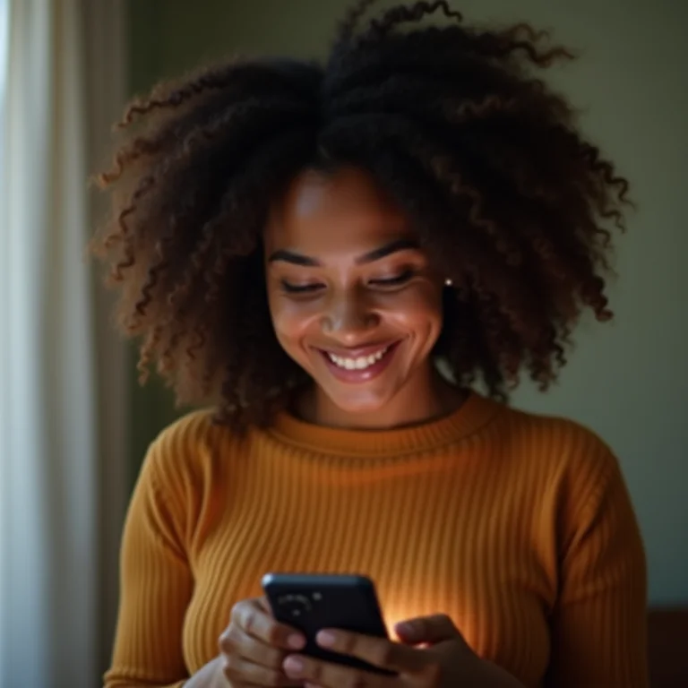 Mulher latina reagindo ao score de crédito