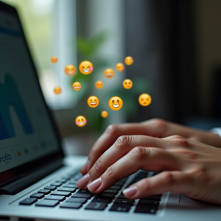 Mulher latina usando atalho de emojis no Windows