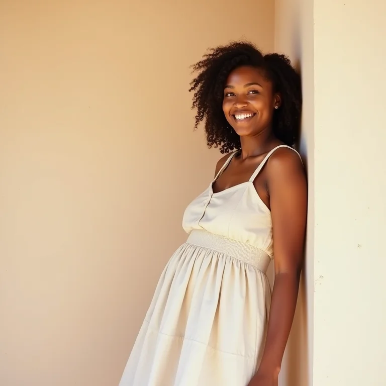 Mulher mid-size sorrindo em frente a parede cor pastel