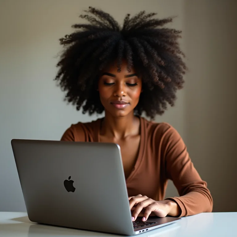Mulher negra acessando o Portal do Empreendedor em seu notebook