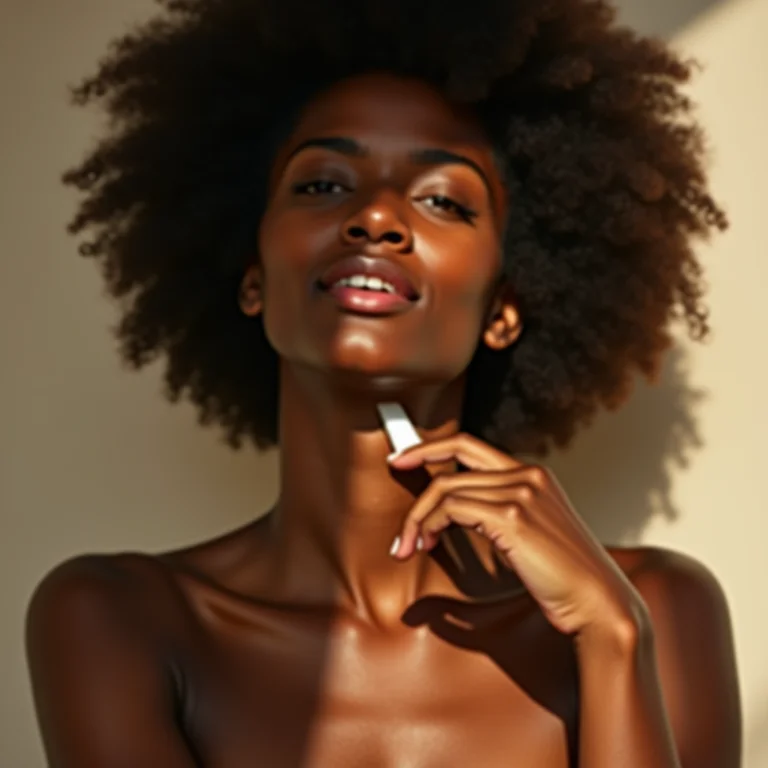 Mulher negra aplicando protetor solar no pescoço