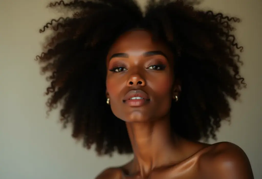 Mulher negra com maquiagem para olhos pequenos