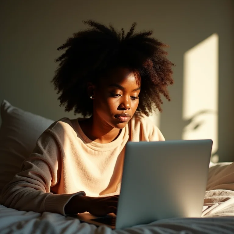 Mulher negra concentrada usando o método Pomodoro para trabalhar