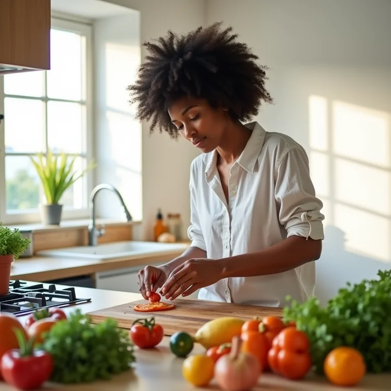 Mulher negra higienizando vegetais.