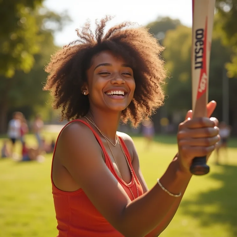 Mulher negra jogando críquete com amigos