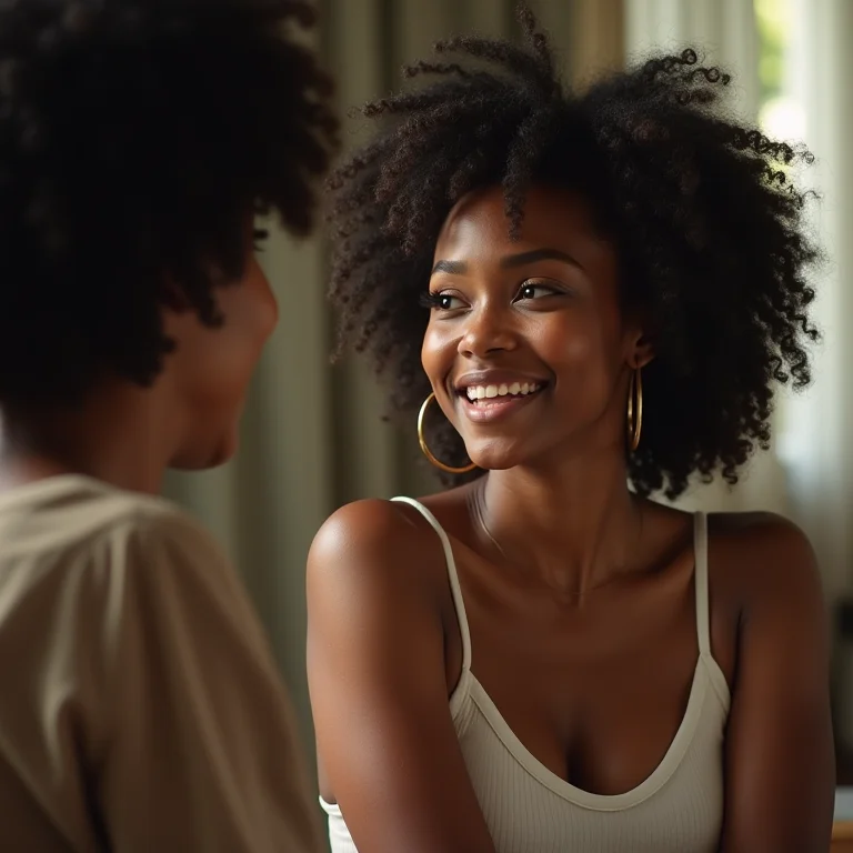 Mulher negra ouvindo atentamente durante conversa