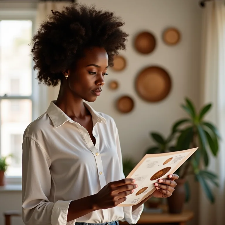 Mulher negra planejando decoração com espelho bronze