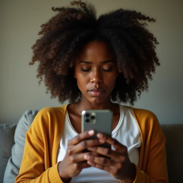 Mulher negra preocupada com a necessidade de baixar vídeos do Instagram