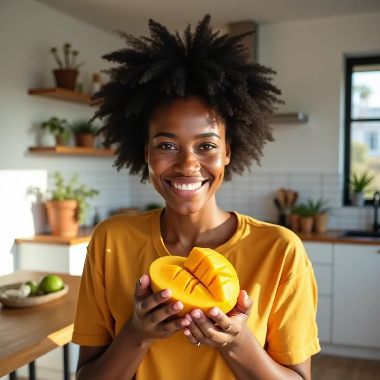 Mulher negra preparando manga para picolé