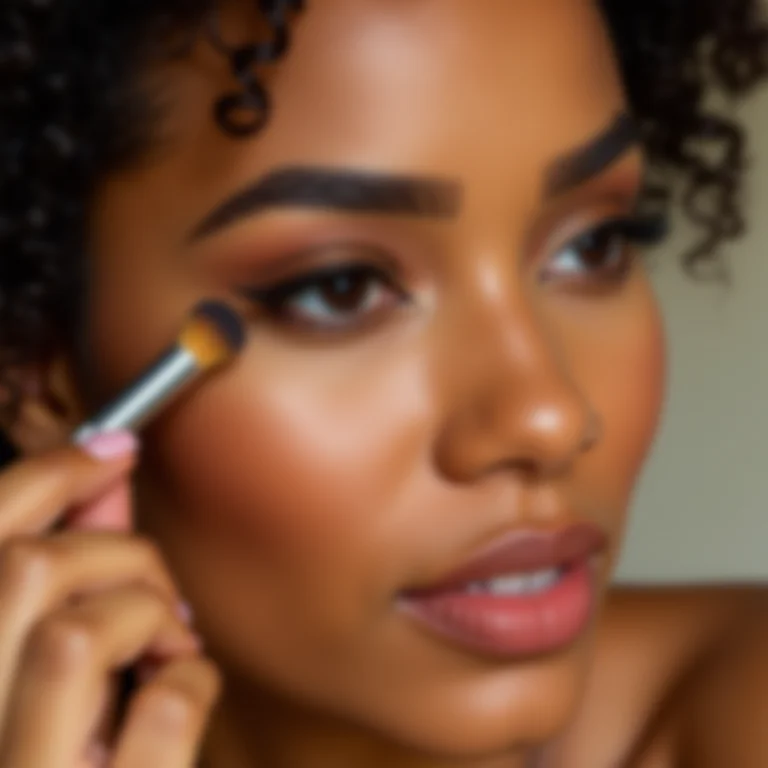 Mulher parda aplicando sombra com pincel