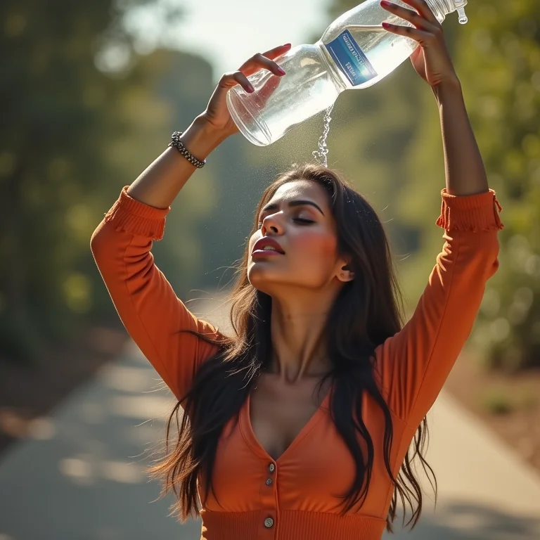 Mulher parda/latina testando vazamento de garrafa térmica.