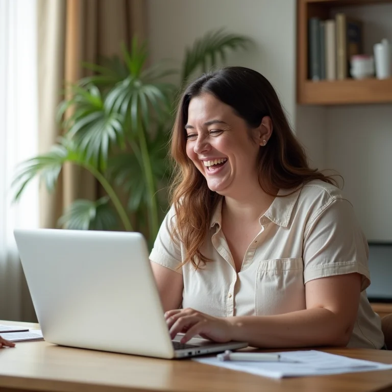 Mulher plus size configurando pagamentos automáticos