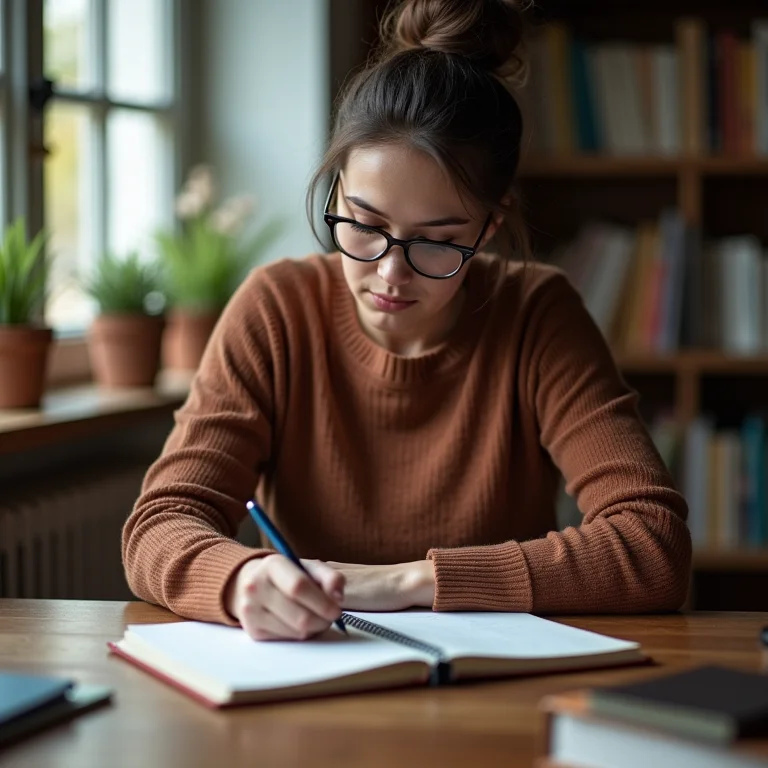 Mulher plus size escrevendo em um diário
