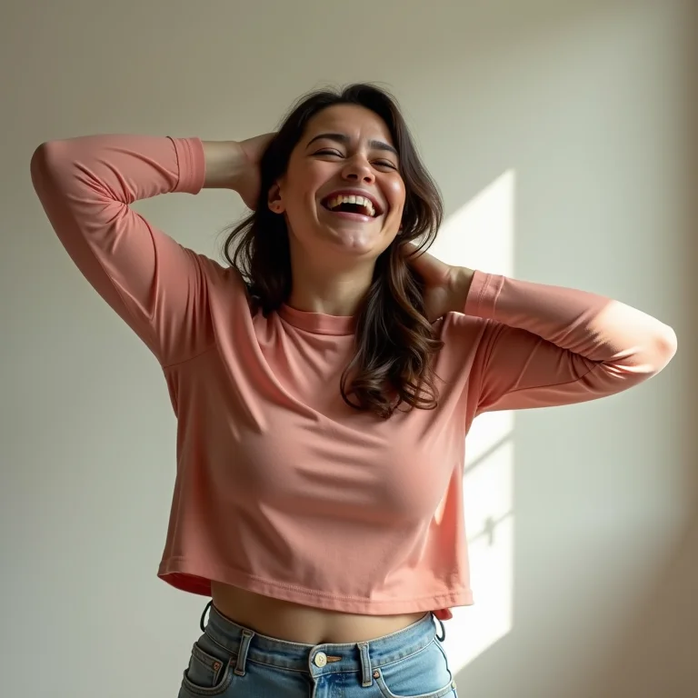 Mulher plus size feliz com o método Pomodoro