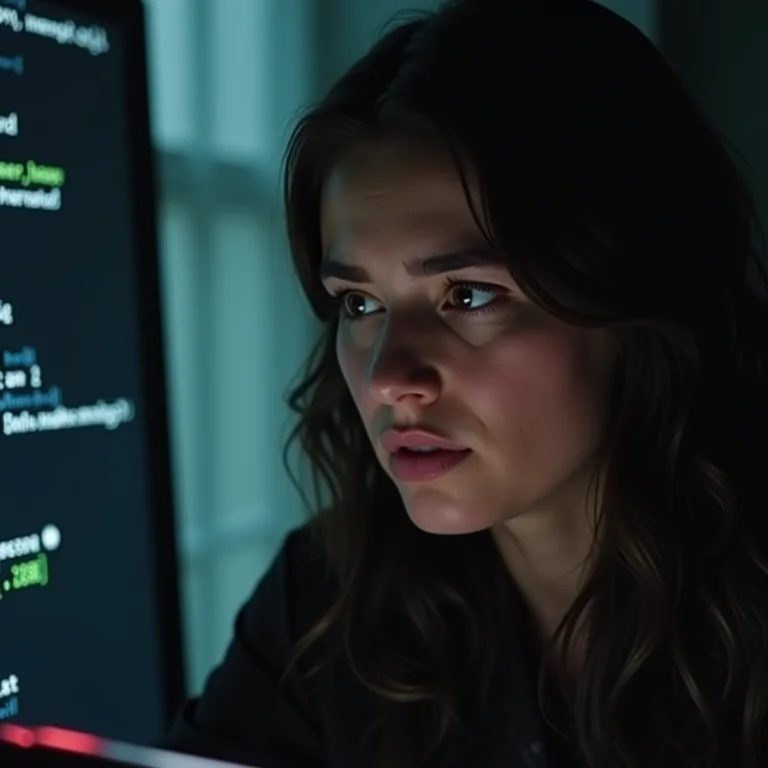 Mulher plus size olhando para mensagem de erro no Prompt de Comando.