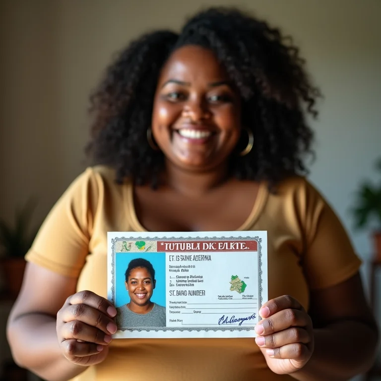 Mulher plus size segurando título de eleitor