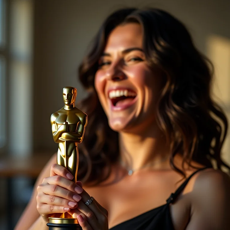 Mulher plus size segurando um Oscar