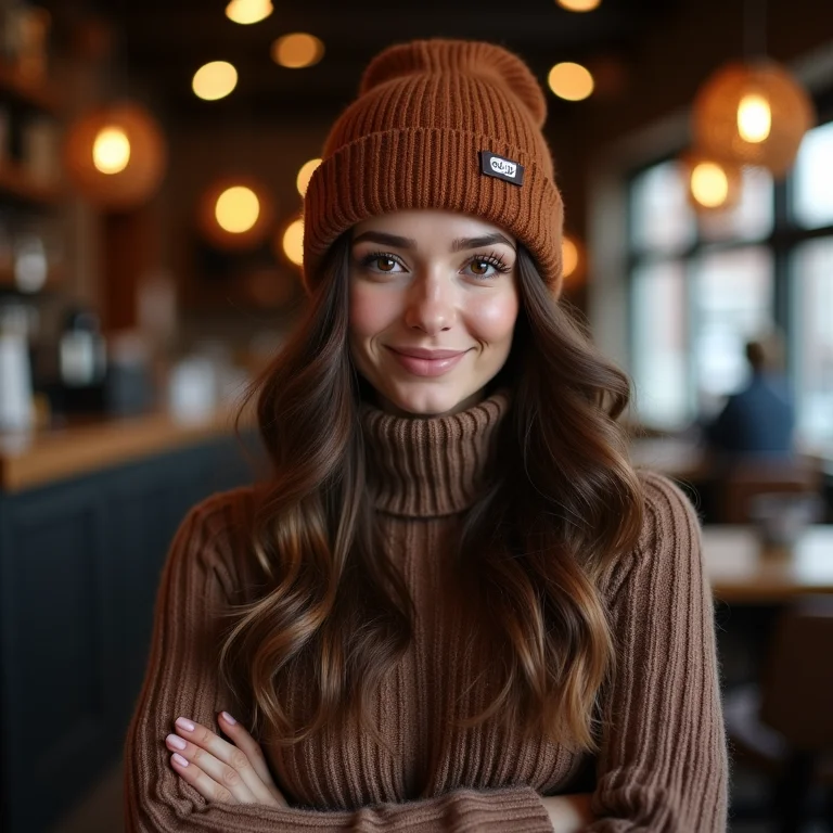 Mulher plus size usando gorro no outono/inverno