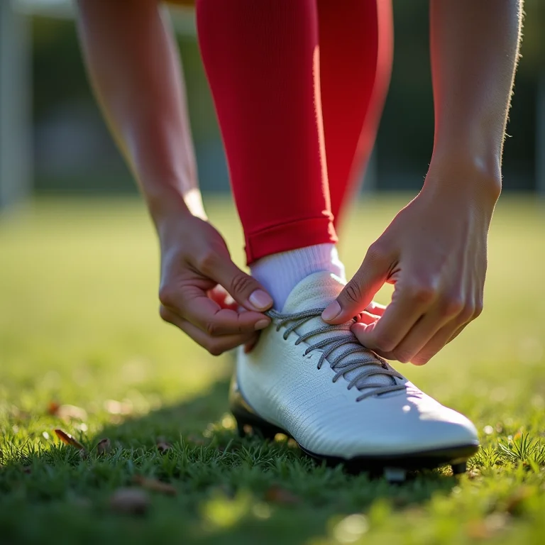 Mulher plus size usando presilha para cadarço de chuteira.