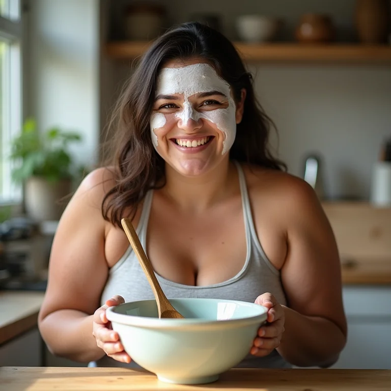 Mulher preparando máscara de hidratação caseira