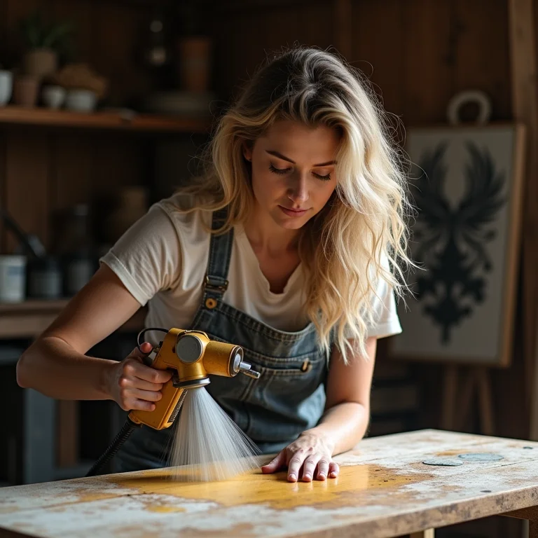 Mulher removendo verniz antigo de móvel de madeira