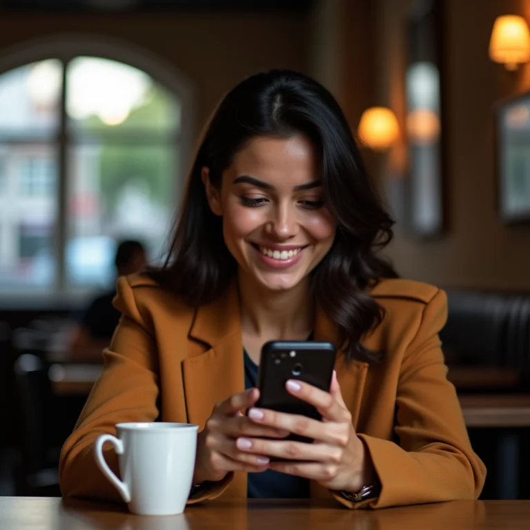 Mulher usando app de leitura no celular