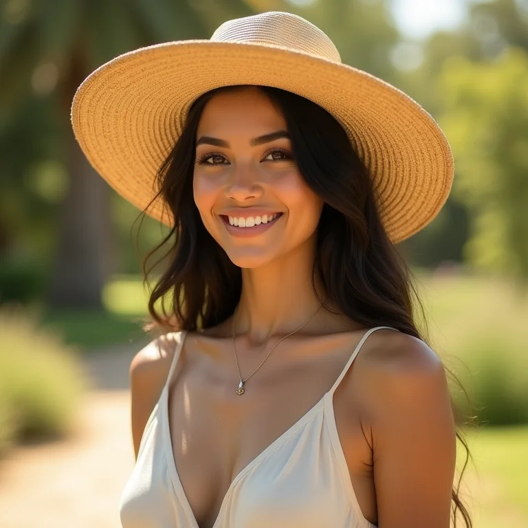 Mulher usando chapéu de palha na primavera/verão