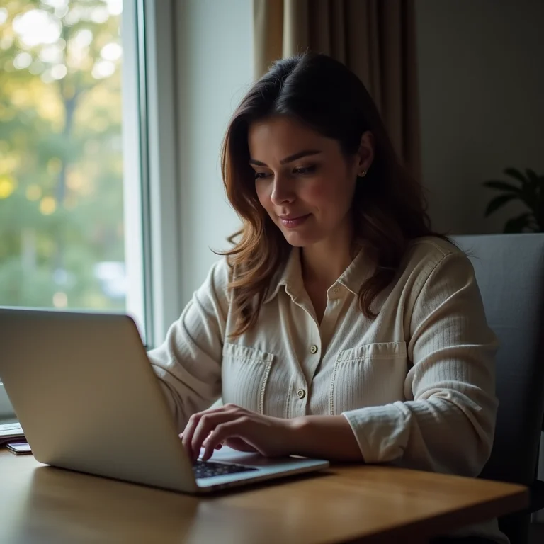 Mulher usando ferramenta online para verificar segurança de site