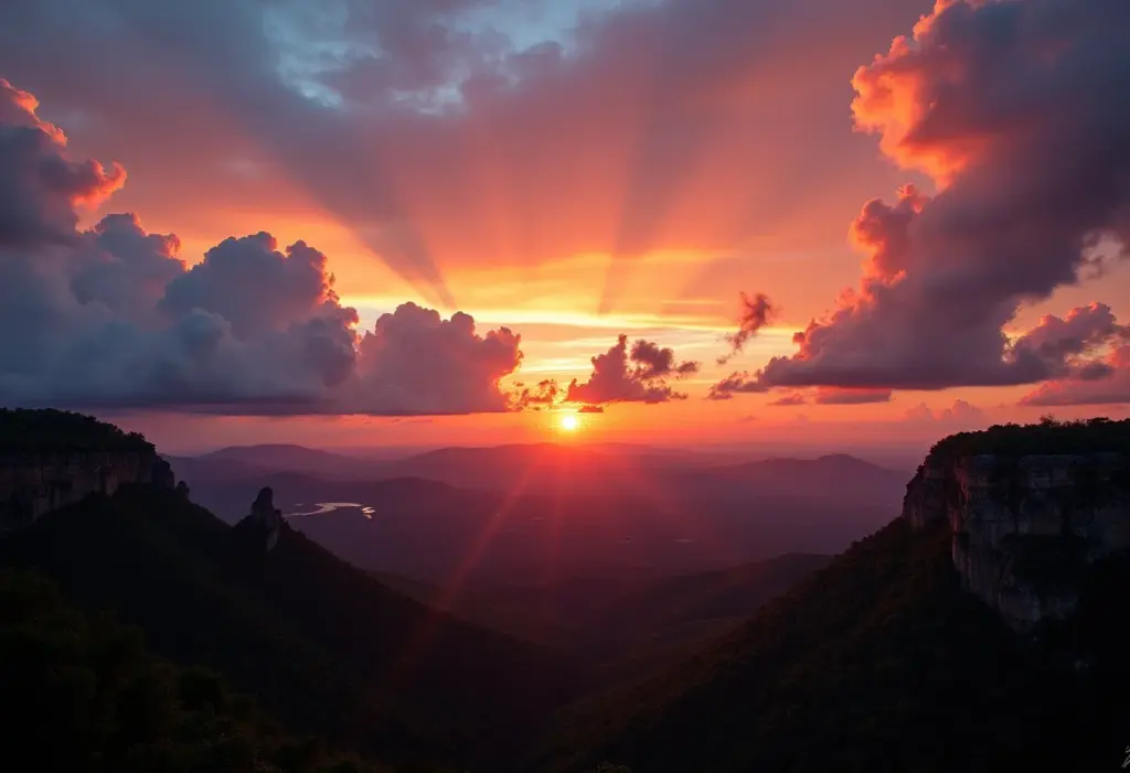 Paisagem deslumbrante da Chapada Diamantina ao pôr do sol.