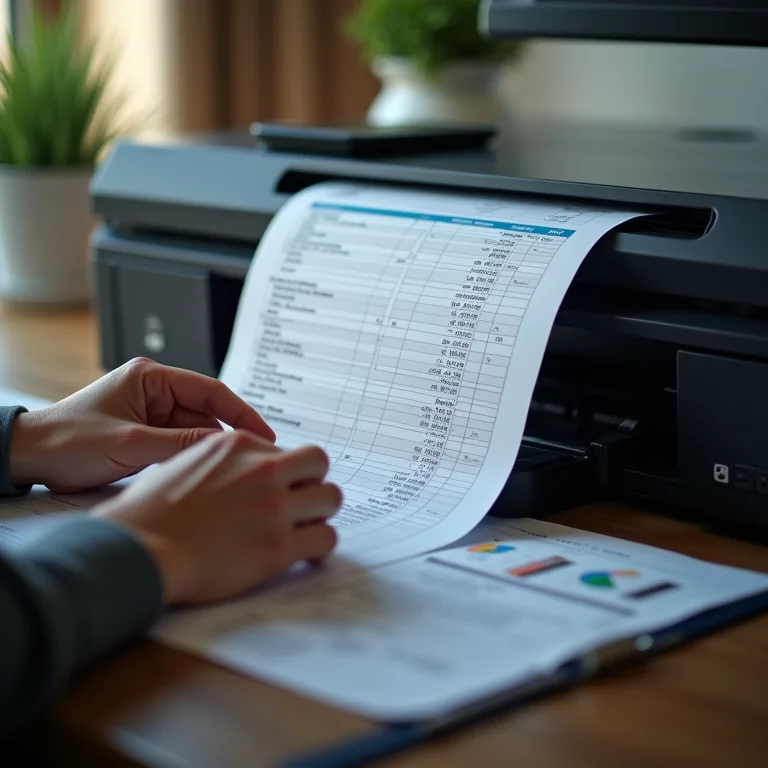 Planilha de controle de gastos sendo baixada e impressa.