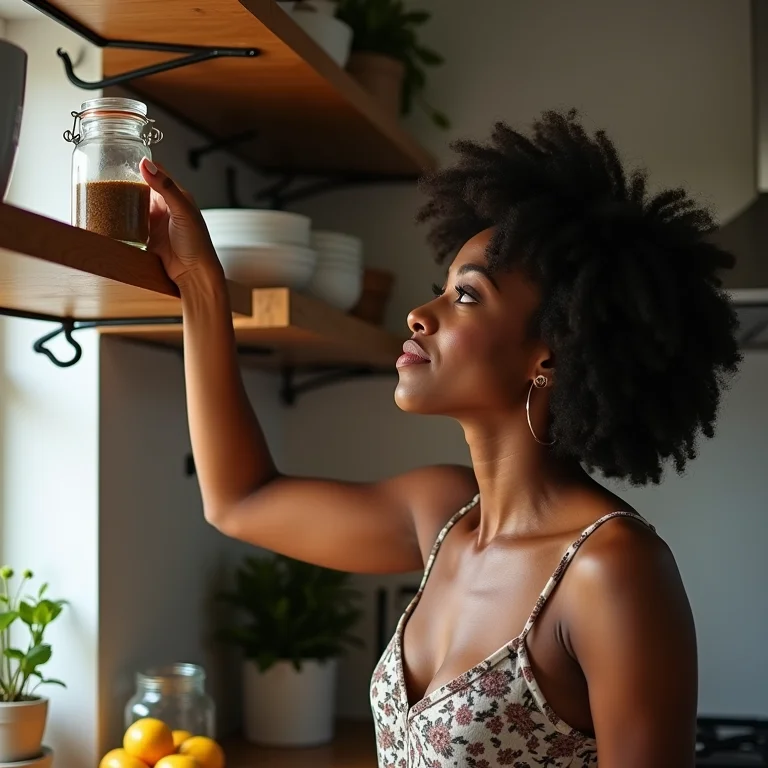 Prateleiras suspensas na cozinha