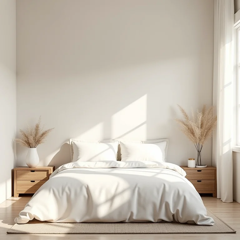 Quarto com cores neutras e design minimalista