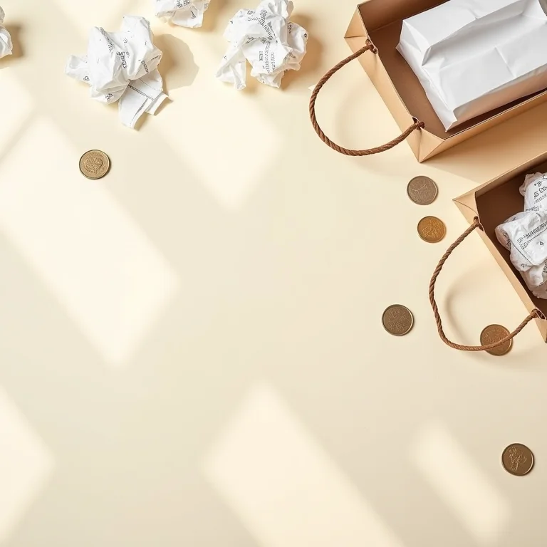 Sacos de compras e recibos espalhados