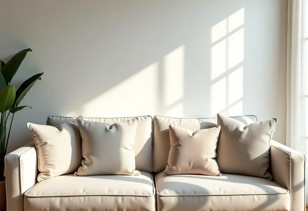 Sala de estar iluminada com almofadas decorativas sem costura.