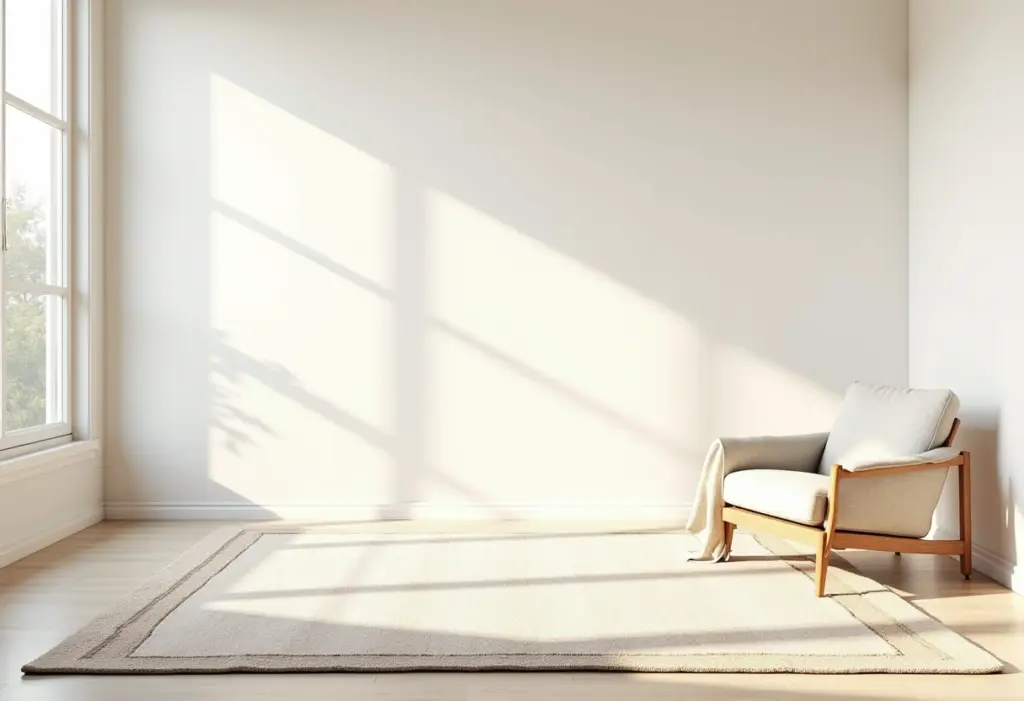 Sala de estar iluminada com tapete moderno e aconchegante