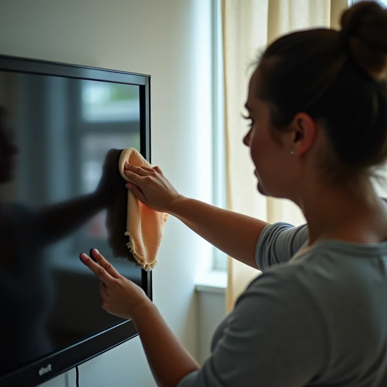 Secagem da tela da TV após a limpeza