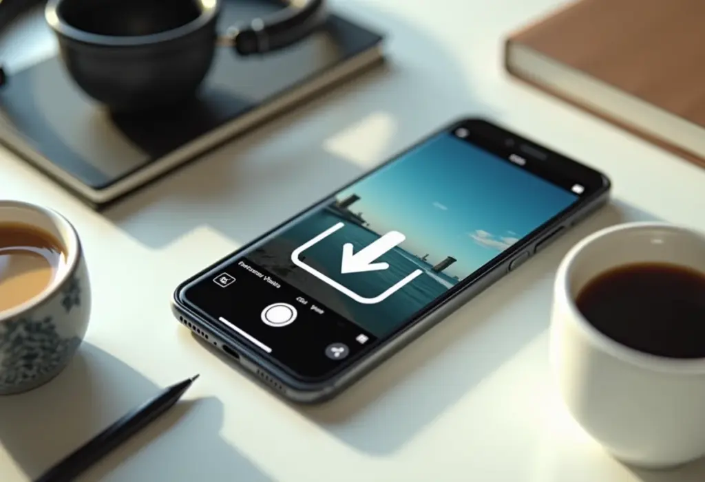 Smartphone exibindo vídeo do Instagram com ícone de download
