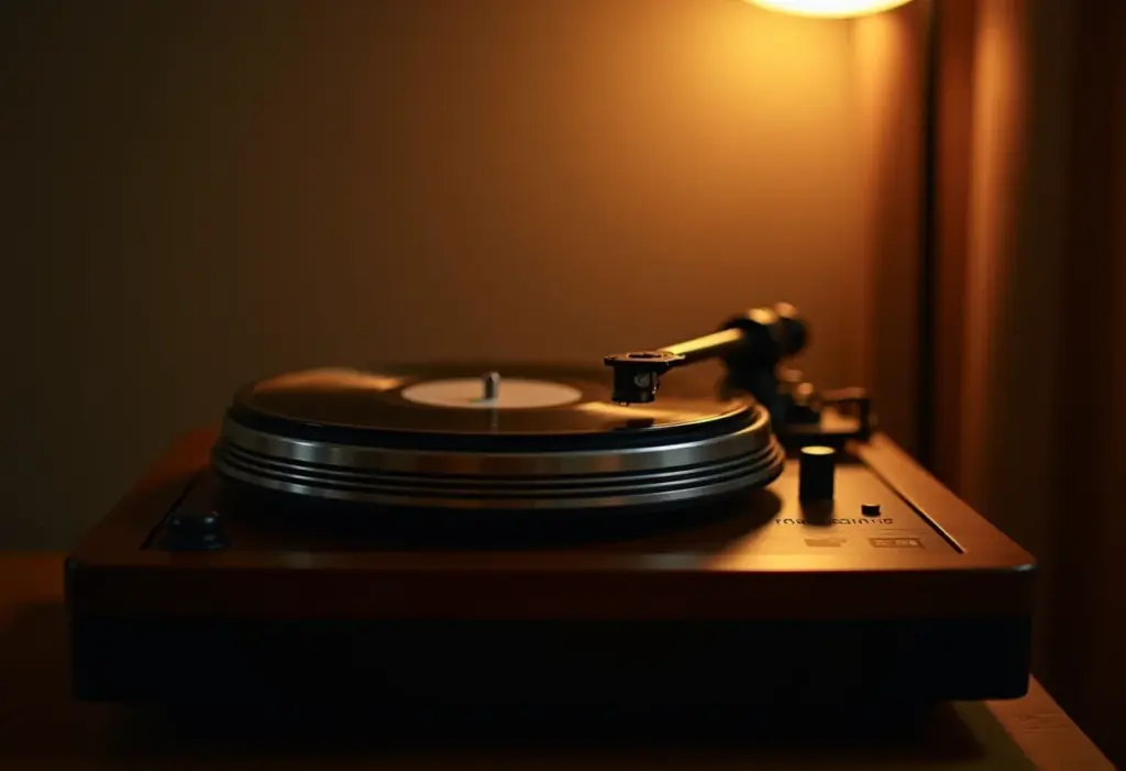 Um toca-discos vintage tocando um disco de vinil de jazz.