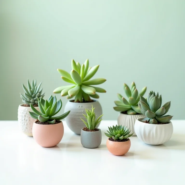 Variedade de suculentas em vasos decorativos