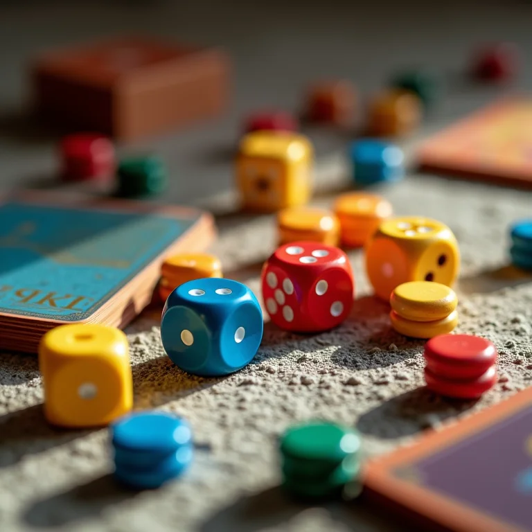 Acessórios de jogos de tabuleiro organizados artisticamente